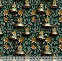Tricoline Digital Estampada Sinos de Natal Verde 88124