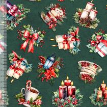 Tricoline Digital Natal Enfeites Casa Fundo Verde Tricoline Digital Natal Enfeites Casa Fundo Verde