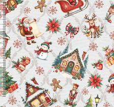 Tricoline Digital Natal Papai Noel Casa Fundo Branco Tricoline Digital Natal Papai Noel Casa Fundo Branco