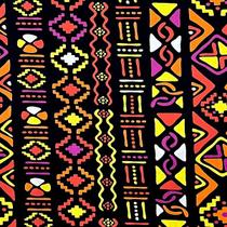 Tricoline Digital Tribal Rosa Amarelo Fundo Preto Coleção África