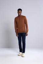 Tricot Gola Alta com Meio Zíper- Marrom Avermelhado