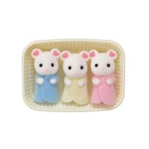 Trigêmeos Toy Calico Critters Marshmallow Mouse com roupas Trigêmeos Toy Calico Critters Marshmallow Mouse com roupas