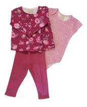 Trijunto Bebê Feminino Body MC + Casaqueto ML + Legging Colorittá
