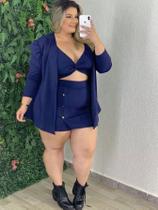 Trijunto Short Saia + Cropped Transpassado + Blazer Plus Size - REF.5099 Trijunto Short Saia + Cropped Transpassado + Blazer Plus Size - REF.5099