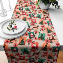 Trilha Caminho de Mesa Natal Liso Poá Xadrez Floral Dourado 2 x 0,42m