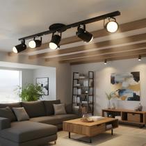 Trilho De 01 Metro Com 05 Spots Bivolt 110v 220v para lâmpadas padrão E27 Preto