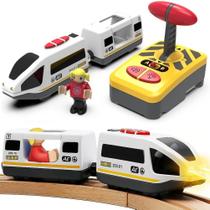 Trilho de madeira motorizado Toy Train TOPLIVING com controle remoto