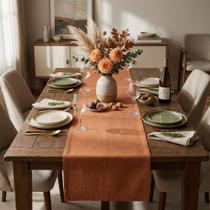Trilho De Mesa Posta Terracota Tecido Linho Luxo Decoração Jantar