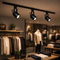 Trilho Eletrificado 1m + 3 Spots Led Mr16 Gu10 Irc95 Premium 2700k Branco Quente Preto