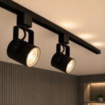 Trilho Eletrificado 50cm + 2 Spots Led Gu10 Mr16 Dicroica 2700k Branco Quente Preto