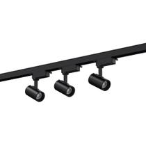 Trilho Eletrificado Com 3 Spots Led Up Blumenau 15w Bivolt Preto - 3000k - Luz Amarela