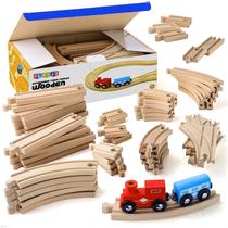 Trilhos de trem de madeira Play22 52 PCS + 2 Bonus Car Toy Trens