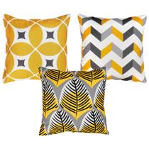 Trio Almofadas Sarja ZigZag Folhagem Geometria 45x45 + Refil Trio Almofadas Sarja ZigZag Folhagem Geometria 45x45 + Refil