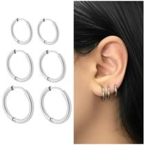 Trio Argola 8mm 10mm 12mm aço cirúrgico Click antialérgico Trio Argola 8mm 10mm 12mm aço cirúrgico Click antialérgico