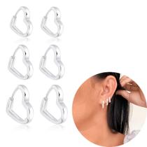 Trio Argola coração lisa Aro fino banhada prata 925 delicada