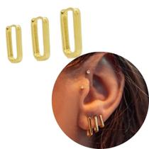 Trio Argola Ouro 18k Retangular banhado antialérgico 3 furos