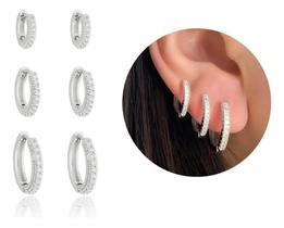 Trio Argolas Finas Prata 925 Cravejadas P M G - Luxo Acessív