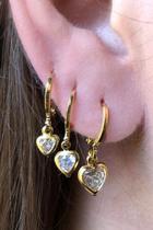 Trio Argolinha Coração De Zircônia Banhado Em Ouro 18k