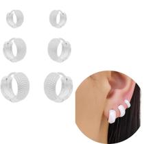 Trio Argolinha Detalhes Prata 925 delicada feminina banhada Trio Argolinha Detalhes Prata 925 delicada feminina banhada