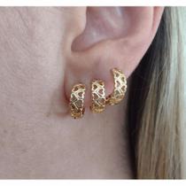 Trio argolinha dourada coração vazado