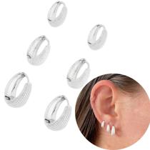 Trio Argolinha Gota Detalhes Prata delicada feminina banhada