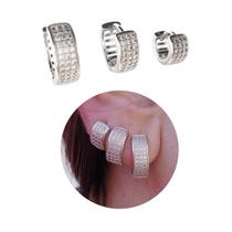 Trio Argolinhas Cravejadas com Zircônia em Ródio Branco Kit