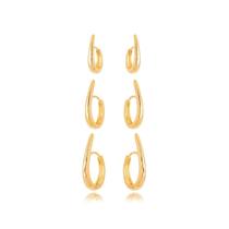 Trio Argolinhas Stiletto - Segundo Furo - Banhado Ouro18k/Prata925 com Garantia