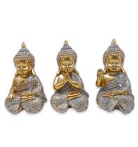 Trio Baby Buda Tailandês Rezando Meditando Acenando 10 cm