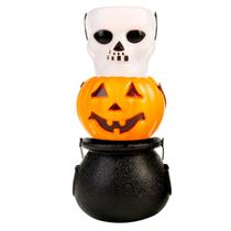 Trio Balde Abobora Caveira Pequeno Decoração Halloween