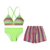 Trio Biquini Infantil e Short Tricô Malha Splash UV50+ Verde