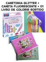 Trio Bob gudi pintura livro colorir 3 peças caneta canetinha com gliter caneta fluorescentes para detalhes e livro pra p
