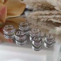 Trio Brinco Argola Baguete Cristal Banhada Prata