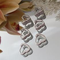 Trio Brinco Argola Coração Cristal Banhado Prata