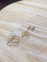 Trio Brinco Coração e Ponto de Luz Ouro 18k