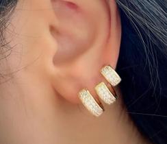 Trio Brinco de argolas cravejadas Trio Brinco de argolas cravejadas