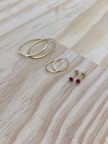 Trio Brinco Oval e Ponto de Luz Ouro 18k