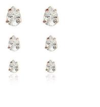 Trio Brinco Pedra Zirconia Gota F Ouro Dourado Folheado