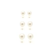Trio Brinco Pérola 4mm, 6mm e 8mm Folheado a Ouro 18K