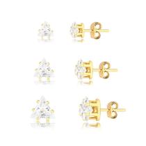 Trio Brinco Ponto De Luz Triângulo Folheado A Ouro