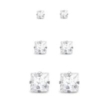 Trio Brinco Prata 925 Pedra Zircônia Quadrada 3mm 4mm 5mm Trio Brinco Prata 925 Pedra Zircônia Quadrada 3mm 4mm 5mm