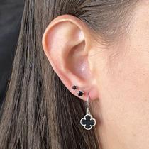 Trio brinco trevo Preto prata 925 moda virginia banhado