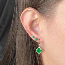 Trio brinco trevo verde prata 925 moda virginia banhado