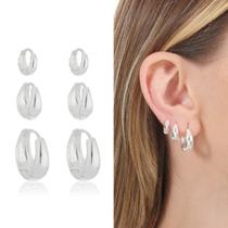 Trio Brincos Argola 1 2 E 3 Furo Banhado Prata 925 Garantia Semijoia Antialergica Trio Brincos Argola 1 2 E 3 Furo Banhado Prata 925 Garantia Semijoia Antialergica
