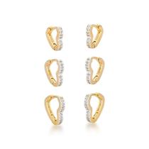 Trio Brincos Argolas Coração cravejadas Banhadas a Ouro 18k Trio Brincos Argolas Coração cravejadas Banhadas a Ouro 18k