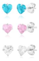 Trio Brincos De Prata 925 Femininos Zircônias Coloridas Trio Brincos De Prata 925 Femininos Zircônias Coloridas