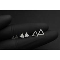 Trio Brincos De Prata 925 Triângulo E Pedra Branca