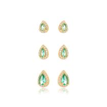 Trio Brincos Gotas Cravejados Banhado a Ouro 18k Trio Brincos Gotas Cravejados Banhado a Ouro 18k