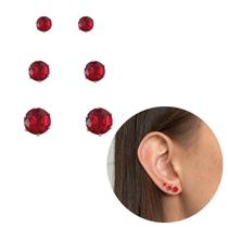 Trio brincos ponto de luz vermelho prata 925 banhado brilho