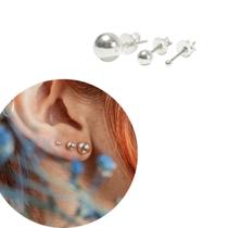 Trio Brincos Prata 925 Bolinhas Classico 6/4/2mm