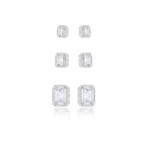 Trio Brincos Retangular Cravejado com Zirconias Prata 925 Trio Brincos Retangular Cravejado com Zirconias Prata 925